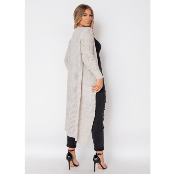 Knitted Long Sleeve Open Front Long Maxi Cardigan Sweater Duster - Picture 4 of 16